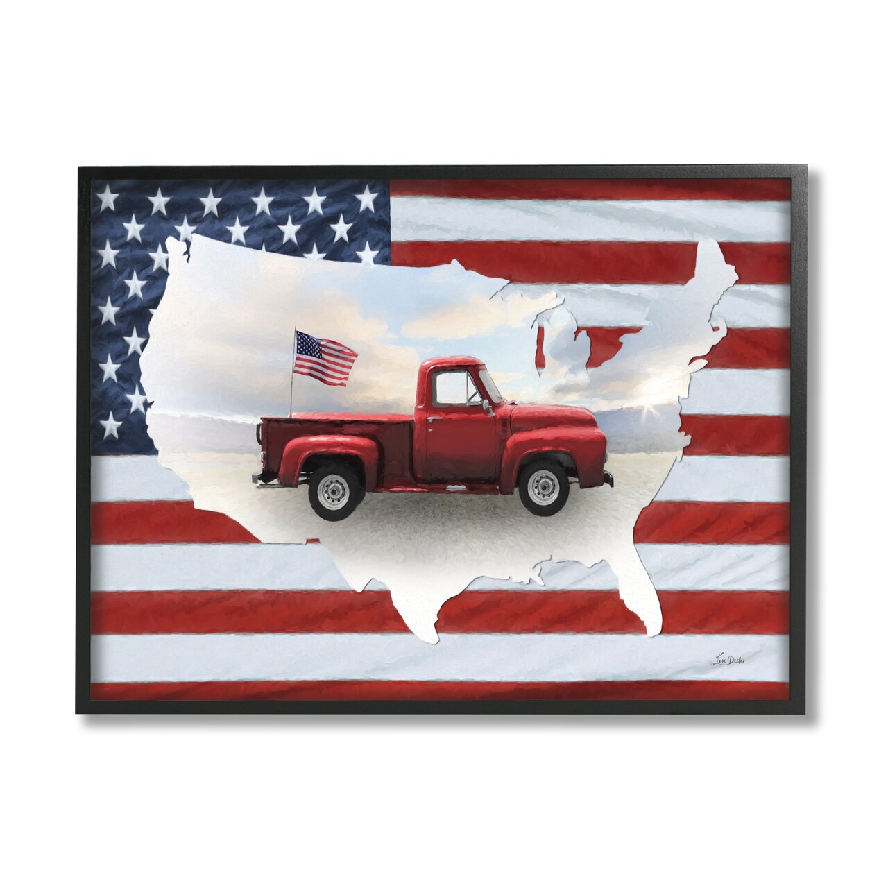 Stupell Industries Farmhouse American Flag Black Framed Giclee Art
